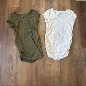 Maternity Scoop Neck Tee - Olive Green and Cream